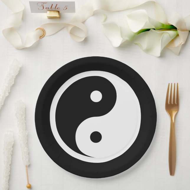 Prato De Papel Símbolo Yin Yang - tatuagem sólida design 2 (Casamento)