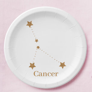 Prato De Papel Símbolo Zodiac Moderno - Cancer Dourado  Elemento