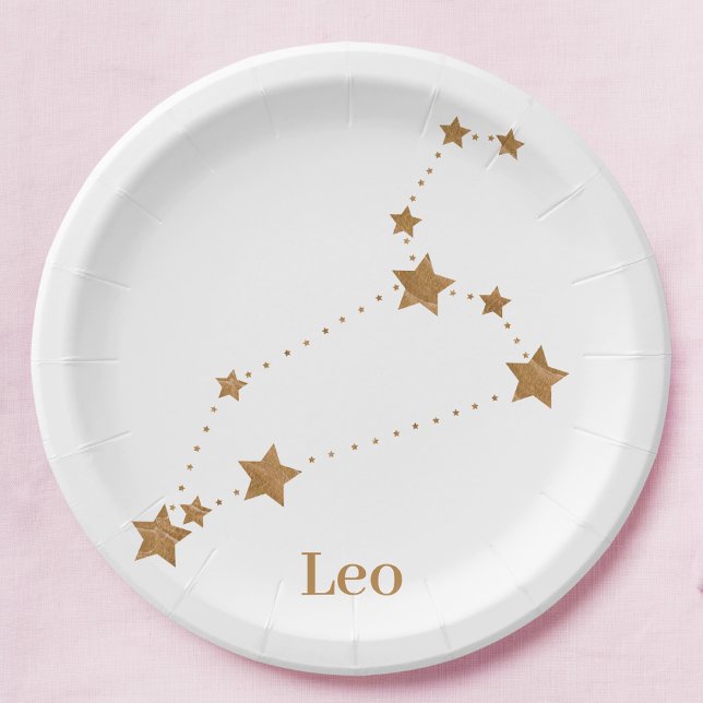 Prato De Papel Símbolo Zodiac Moderno Dourado Leo | Elemento Fogo (Criador carregado)