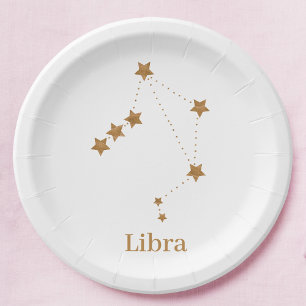 Prato De Papel Símbolo Zodiac Moderno Dourado Libra  Elemento ar