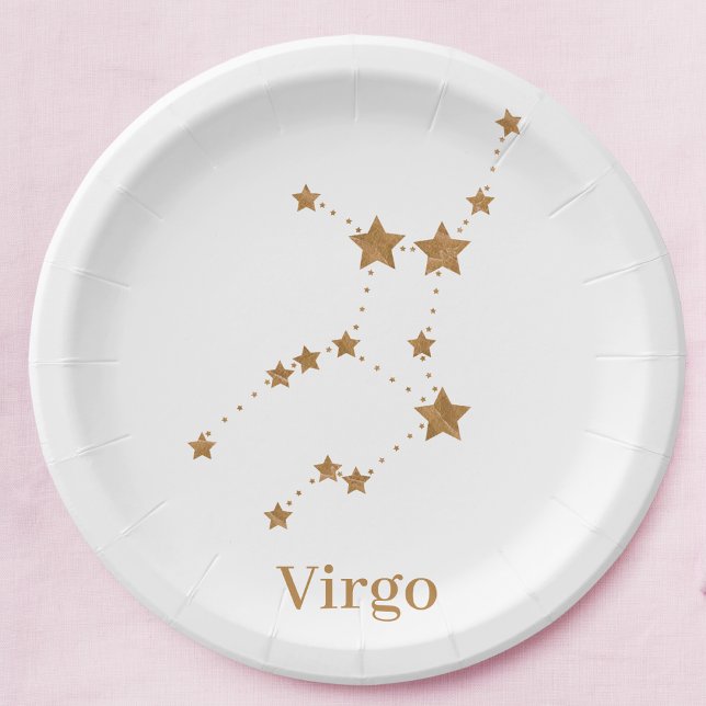 Prato De Papel Símbolo Zodiano Moderno Dourado Virgo | Elemento T (Criador carregado)