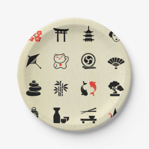 Prato De Papel Símbolos asiáticos da boa sorte da cor de Kawai