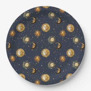 Prato De Papel Símbolos de Astrologia Cósmica Navy Gold