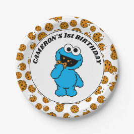 Prato De Papel Simple Cookie Monster 1st Birthday