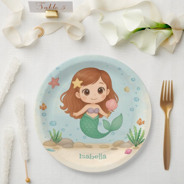 Prato De Papel Simple cute little mermaid (Casamento)