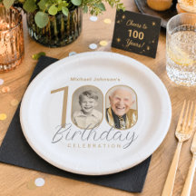 Simple Elegant Custom Photo 100th Birthday 