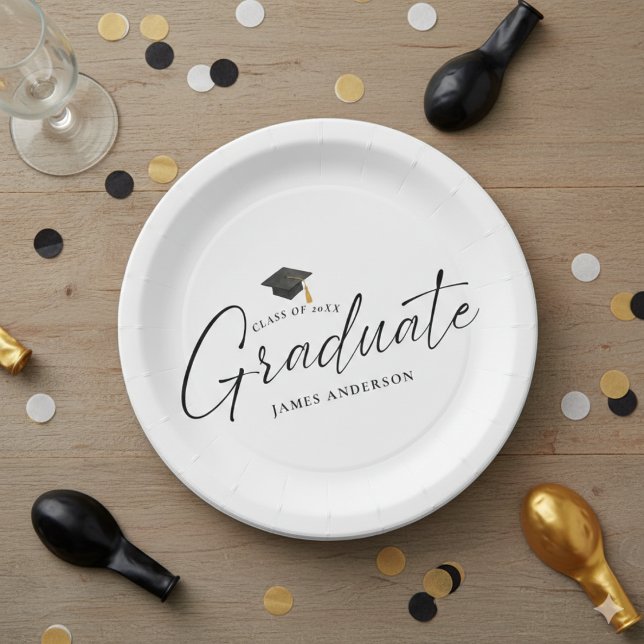 Prato De Papel Simple Elegant Script Graduation Party (Criador carregado)