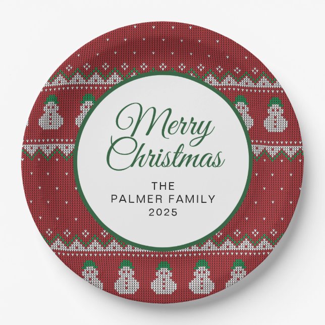 Prato De Papel Simple Elegant Ugly Christmas | Family Custom Name (Frente)
