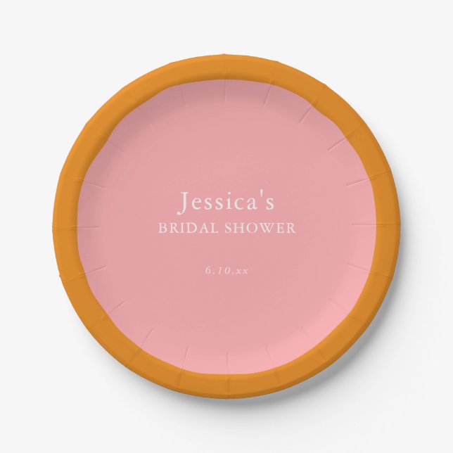 Prato De Papel Simple Geometric Pink Orange Custom Bridal Shower  (Frente)