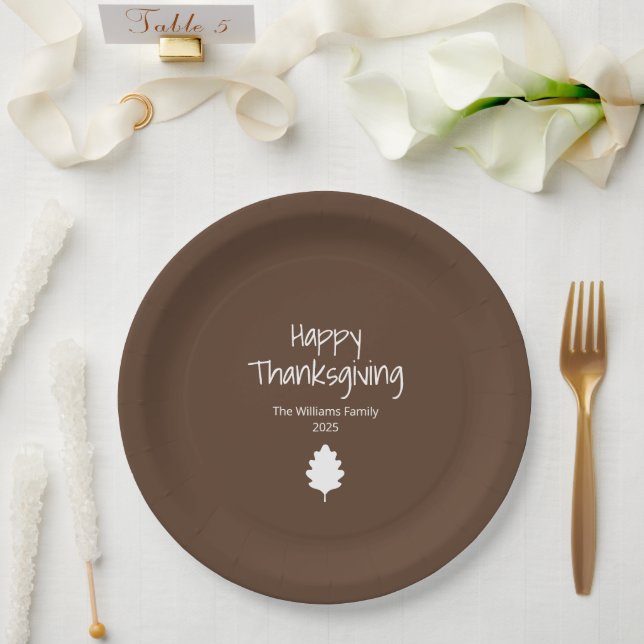 Prato De Papel Simple Leaf Modern Autumn Family Thanksgiving (Casamento)