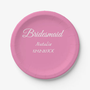Prato De Papel Simple minimal pink bridesmaid add name year text 
