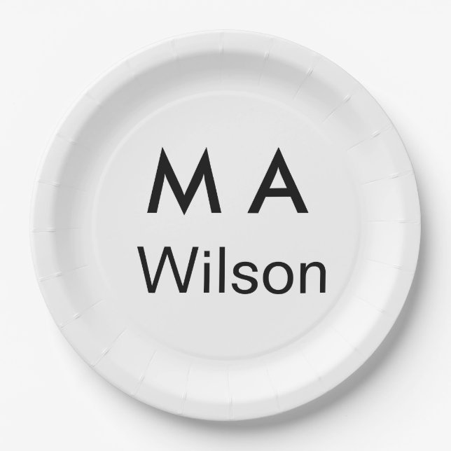 Prato De Papel Simple monogram add your name letter man minimal   (Frente)