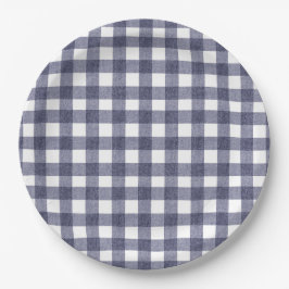 Prato De Papel Simple navy gingham paper plates