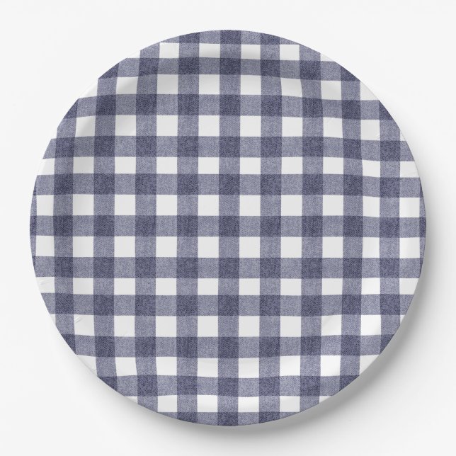 Prato De Papel Simple navy gingham paper plates (Frente)