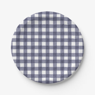 Prato De Papel Simple navy gingham paper plates