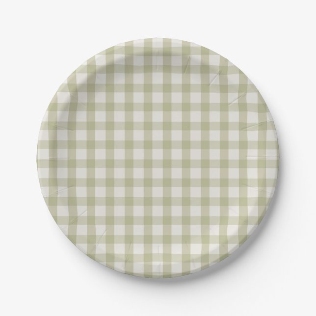 Prato De Papel Simple Sage Green Gingham (Frente)