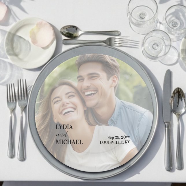 Prato De Papel Simple Text Overlay Photo Wedding (Criador carregado)