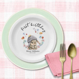 Prato De Papel Simple Watercolor Bunny First Birthday Paper Plate