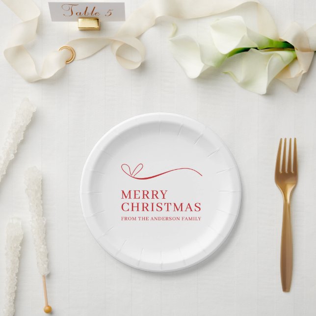 Prato De Papel Simple white red modern Merry Christmas (Casamento)