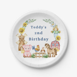 Prato De Papel Simples aniversário de criança de fazenda moderna