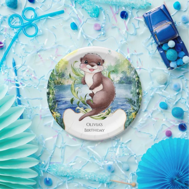 Prato De Papel Simples Calm Otter Birthday (Festa)
