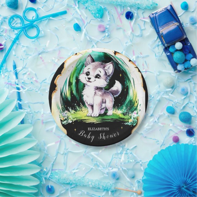 Prato De Papel Simples Chá de fraldas de Lobo Pequeno (Festa)