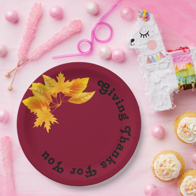 Prato De Papel Simples Chic Burgundy - Colheita Dourada de Ação d (Festa)