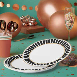 Prato De Papel Simples Clássica Elegante Trendy Black & Whi