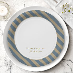 Prato De Papel Simples e Minimalista Azul e bege Feliz Natal