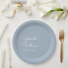 Prato De Papel Simples Elegante Moderno Script Dusty Blue