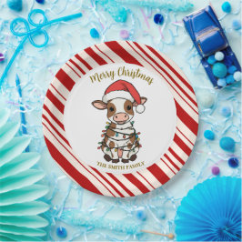 Prato De Papel Simples padrão moderno de bezerro de Natal alegre 