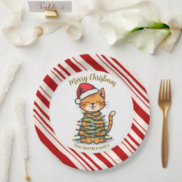Prato De Papel Simples padrão moderno de natal feliz gatinho CatM