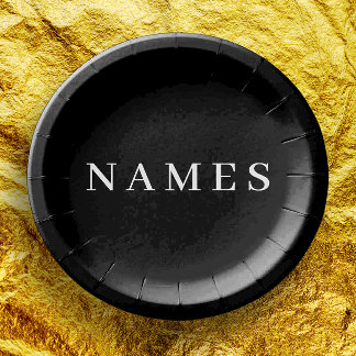 Prato De Papel Simples Preto Personalizado Adicionar Seu Nome Ele