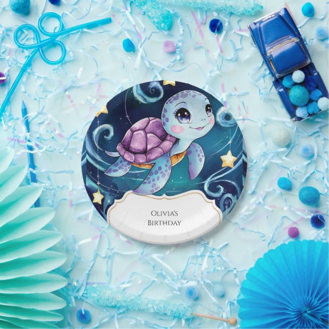 Prato De Papel Simples sob o Aniversário da Tartaruga do Mar Boho (Festa)