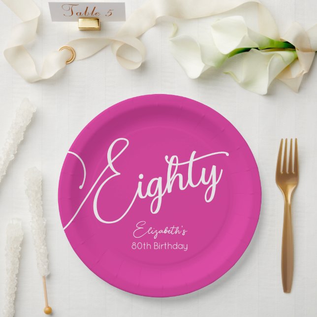 Prato De Papel Simplesmente moderna Festa de aniversário de 80 ro (Casamento)