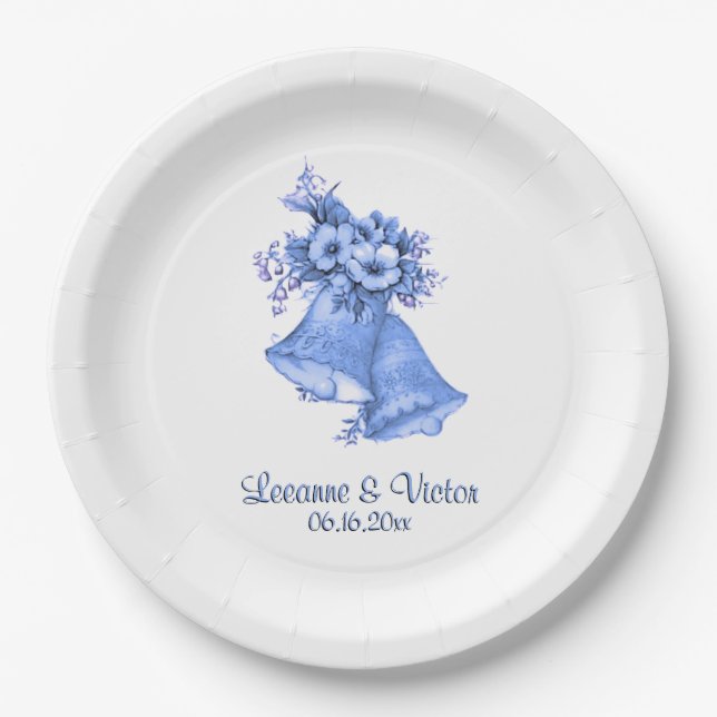 Prato De Papel Sinais de Casamento Azul Personalizados (Frente)