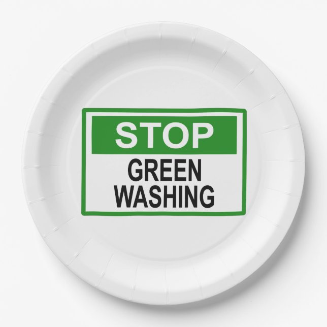 Prato De Papel Sinal de Parar o Greenwashing (Frente)