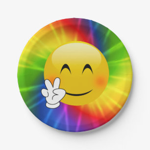 Prato De Papel Sinal de paz Emoji da Laço-Tintura