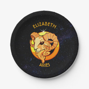 Prato De Papel Sinal do aniversário do zodíaco do Aries com seu