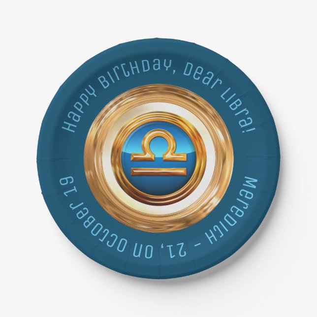 Prato De Papel Sinal do zodíaco do Libra com texto curvado (Frente)