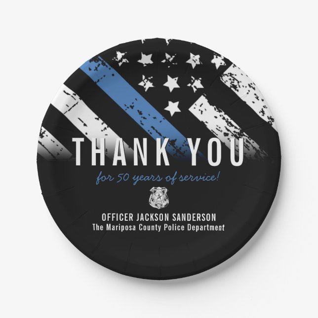 Prato De Papel Sinalizador da Linha Azul do Aniversário da Políci (Frente)