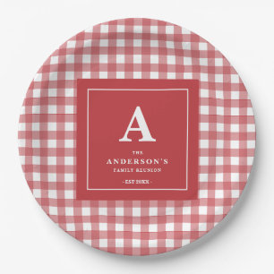 Prato De Papel Sindicato da Família Personalizada Red Gingham