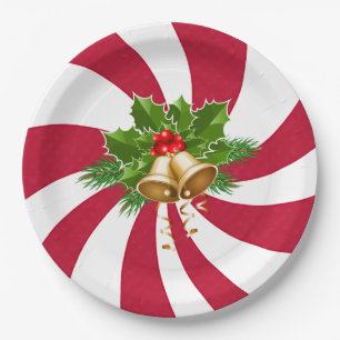 Prato De Papel Sinos de Natal em Peppermint Candy