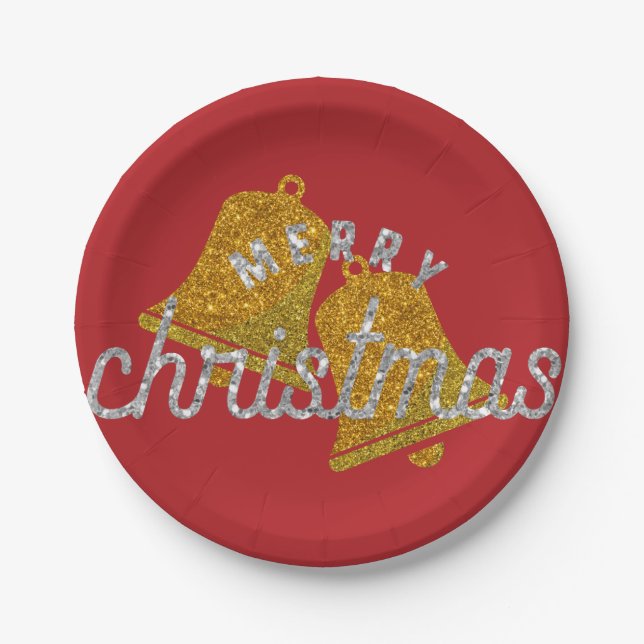Prato De Papel Sinos de Natal Glitter (Frente)