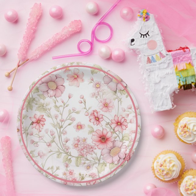 Prato De Papel Sistemas de Flor Rosa (Festa)