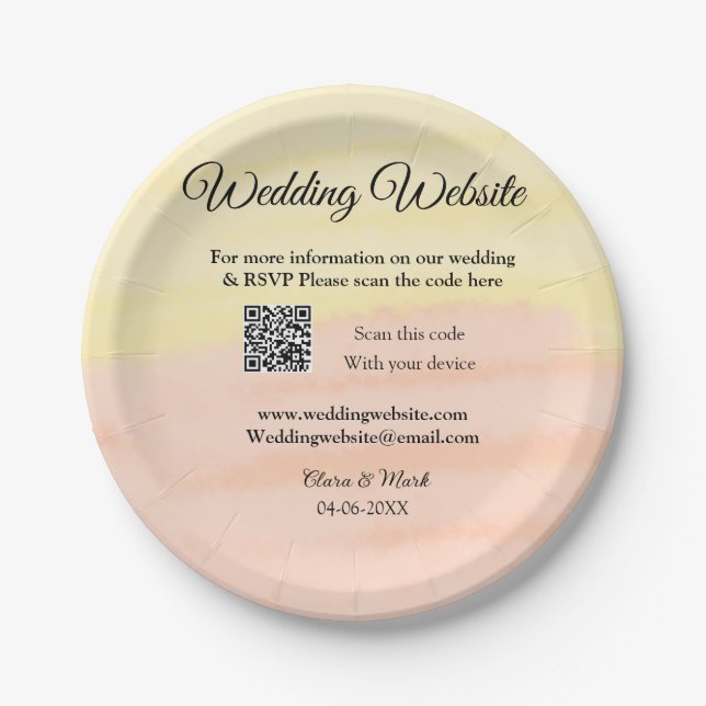Prato De Papel site de casamento adicionar código QR scan adicion (Frente)