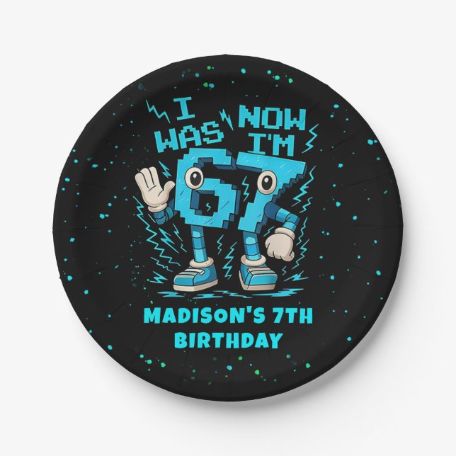 Prato De Papel Six Seven Pixel Meme Birthday Paper Plate (Frente)