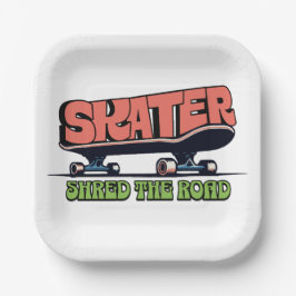 Prato De Papel Skater Shred the Road – Retro 70s Skateboarding 