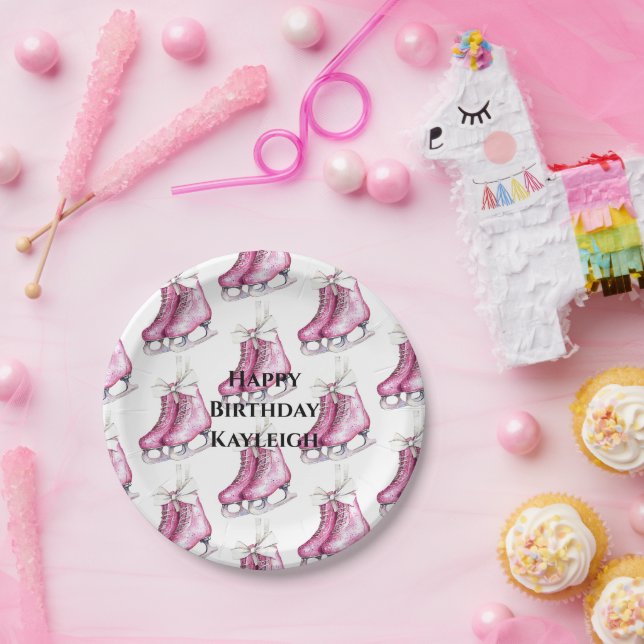 Prato De Papel Skates de gelo rosa bonito Aniversário (Festa)