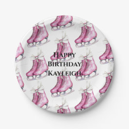 Prato De Papel Skates de gelo rosa bonito Aniversário
